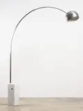 Achille Castiglioni for Flos, Arco Floor lamp, originally designed in 1962, with satin finish steel telescopic stem and Carrara marble base
