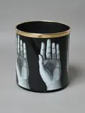 Fornasetti, Mani paper basket, silk-screened and hand-lacquered metal with a brass rim and brass feet