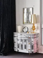 Fornasetti, Curved chest of drawers Palladiana, silkscreen and lacquered wood