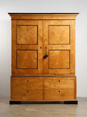 Biedermeier, Linenpress or “Secrétaire”, veneered burrwood, 19th century