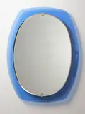 Veca, Mid-century wall mirror, manufactured in Italy, 1970’s, mirror mounted onto blue glass