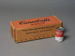 Enrique Chagoya, Cannibull’s Soup, set of 10 screenprints in colour on wove paper, adhered to aluminium soup cans in original cardboard box, 30/40