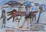 Patrick Hayman, The dragon, the white hunter and the ghost lady, gouache, coloured pencil and pastel on paper
