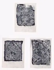 Bill Hammond, Carpet Designs, ink and graphite on paper, three panels