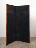 Ralph Hotere, Aramoana, Koputai, acrylic on canvas panels mounted on wooden frames set inside two panel folding screen