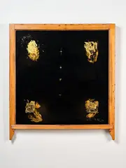 Ralph Hotere, 4 + 4, metallic oxides on glass, gold leaf and gold dust in original Colonial villa window frame