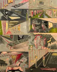 Bill Hammond, Song Book, acrylic and metallic pigment on ten particle boards, diptych