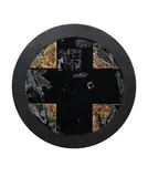 Ralph Hotere and Mary McFarlane, Untitled, acrylic, gilt and amalgam on reverse of glass mounted in circular frame