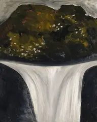 Waterfall by Colin McCahon, oil, enamel and light impasto on hardboard, sold Aug 2023