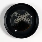 Ralph Hotere and Mary McFarlane, Torre de las Dama III, acrylic, gilt and amalgam on reverse of glass mounted in circular frame