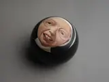 Peter Stichbury, Sister Wendy Beckett, acrylic and gesso on lawn bowl (2006)