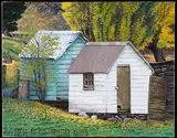 Dick Frizzell, Two Sheds at Mt Pisa, oil on canvas