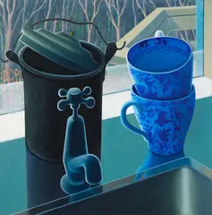 Michael Smither, Tea Billy and Cups, alkyd on board