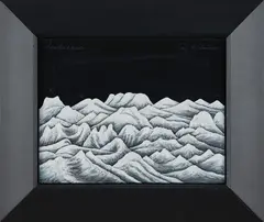 Landscape by Tony de Lautour, oil, acrylic and coloured pencil on linen canvas, sold Aug 2023
