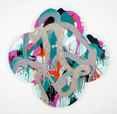Silver Cascade by Max Gimblett, acrylic, aquasize, and platinum leaf on canvas, offered Aug 2023