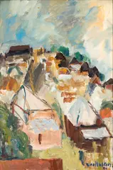 Wanganui Avenue, Herne Bay by Toss Woollaston, oil on board, offered Aug 2023
