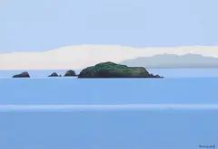 Don Binney, Rakino, Northward II, acrylic and oilstick on paper