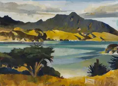 Peter McIntyre, The Heads, Whangarei Harbour, oil on canvasboard