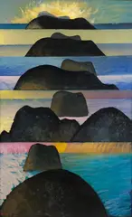 Back Beach, Paritutu by Michael Smither, oil on board, sold May 2023