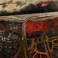 Robert Ellis, Motorway Journey, oil on canvas