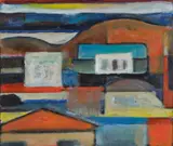 Charles Herbert Smales Tole, Houses and Hills, oil on board