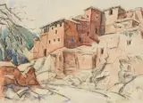 John Weeks, Moroccan Village, watercolour and pastel on paper