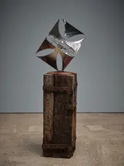 Bruce Young, Intersection, stainless steel on timber railway sleeper, 5/5, 2010