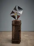 Bruce Young, Intersection, stainless steel on timber railway sleeper, 5/5, 2010