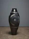 Roy Cowan, Untitled, large stoneware salt glaze vase with incised radiating concentric circle patters, rich cobalt blue glaze
