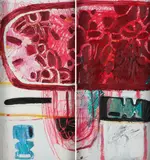 Saffronn Te Ratana, XDI.I, acrylic and oil on board, diptych