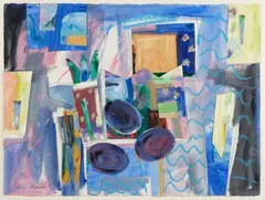 Jane Zusters, Blue Rumba, mixed media and collage on paper