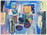 Jane Zusters, Blue Rumba, mixed media and collage on paper