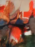Arthur Dagley, Red Barn, acrylic on card