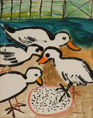 Natalie Findlay, Ducks Feeding, watercolour and gouache on paper