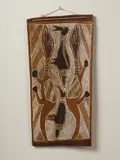 Aboriginal Artist Unknown, Lizard Dreaming in Arnheim Land Style with Rarrk Pattern, ochre on bark (circa 1980s)