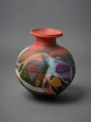 Barry Ball, Abstract Patterned Vase, earthenware with applied pigment