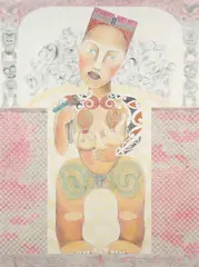 Monumental Hine Pukenga by Robyn Kahukiwa, graphite, coloured pencil and oil pastel on canvas mounted to board, sold May 2023