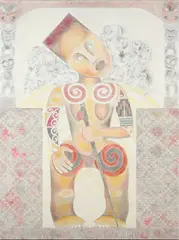 Monumental Hine Whainga by Robyn Kahukiwa, graphite, coloured pencil and oil pastel on canvas mounted to board, sold May 2023