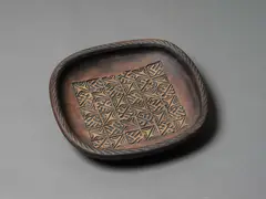 Theodorus Johannes Schoon, Rare and important stoneware dish, press-moulded and decorated with impressed Theo Schoon stamp designs