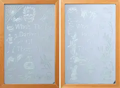 Wayne Youle, Who’s the Darkest of Them All/Who’s the Fairest of Them All, acid-etched mirror, diptych