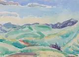 Taranaki Hills by Toss Woollaston, watercolour, sold May 2023