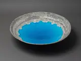 Len Castle, An important and rare ‘Sinter’ crater lake bowl, with alkaline blue glaze and impressed rope pattern decoration to the circumference