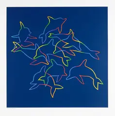 Nine Dolphins by Michael Smither, screenprint, 38/88, sold Mar 2023
