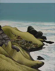 Don Binney, Fisherman’s Rock, Anawhata, acrylic and oil on canvas