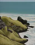 Don Binney, Fisherman’s Rock, Anawhata, acrylic and oil on canvas
