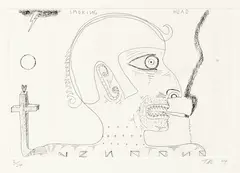 Smoking Head by Tony de Lautour, etching, 2/24, sold Feb 2023