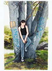 Smoking by Sean Meilak, gouache and watercolour on paper, offered Feb 2023
