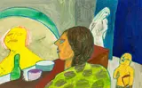 Jeffrey Harris, Woman in Front of Mirror, mixed media on paper