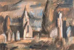 Nelson Thompson, All Saints, Howick, mixed media on paper