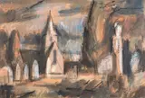 Nelson Thompson, All Saints, Howick, mixed media on paper